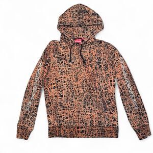 Supreme Marble Hooded Sweatshirt Black Orange Crackle Print Hoodie Made in Portu